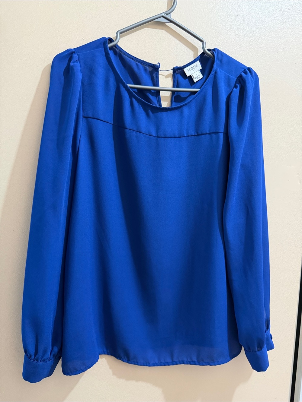 J. Crew Cobalt Blue Long-Sleeve Keyhole Blouse
